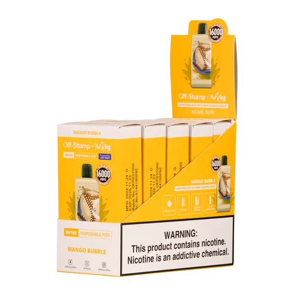 BUY 1 GET 1 FREE Mango Bubble Off Stamp X Pod King SW16000 Disposable | Vape Mumbai India Off Stamp