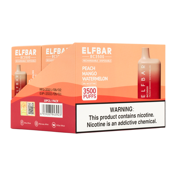 BUY 1 GET 1 FREE Peach Mango Watermelon Elf Bar 3500 | Vape Amazon India
