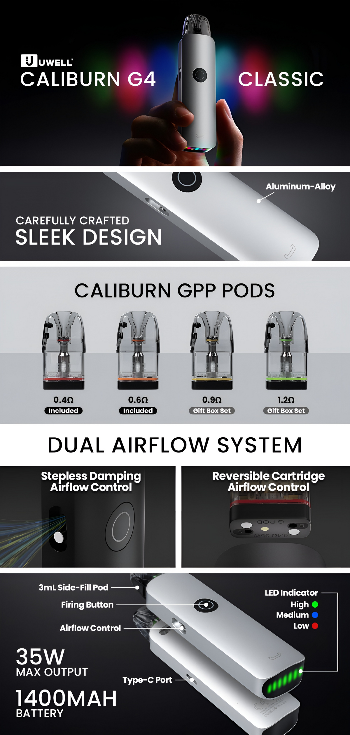 Caliburn G4 Classic Pod System | Compact & Smooth Vape