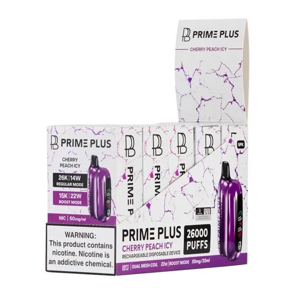 BUY 1 GET 1 FREE Cherry Peach Icy Prime Plus 26000 | Vape Mumbai India Prime Bar