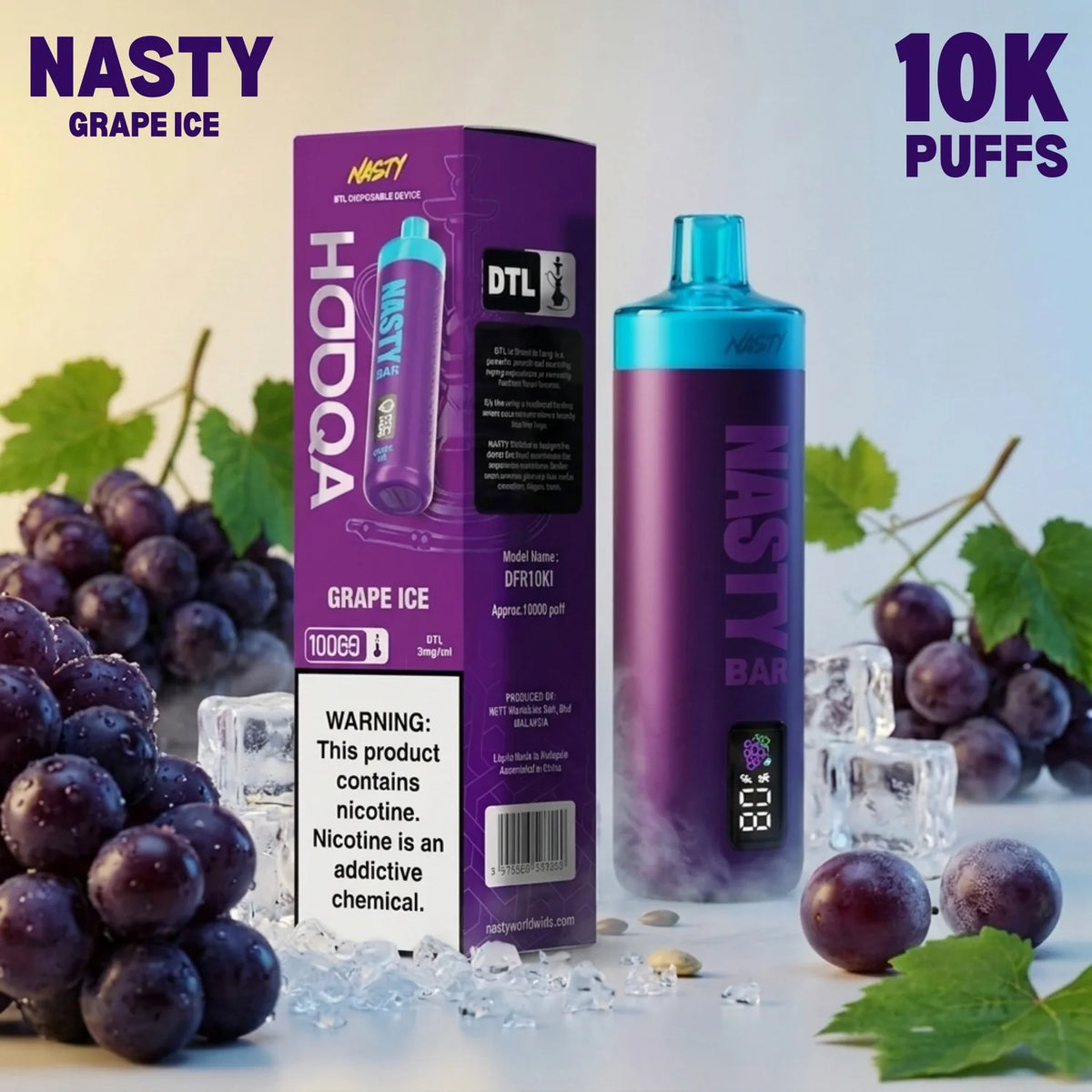 Nasty Bar HooQa - 10000 disposable vape - Grape Ice flavour