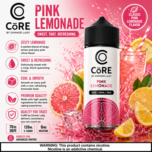 Pink Lemonade – CORE by Dinner Lady 120ML Vape Juice | 3MG, 6MG | Vape Mash India